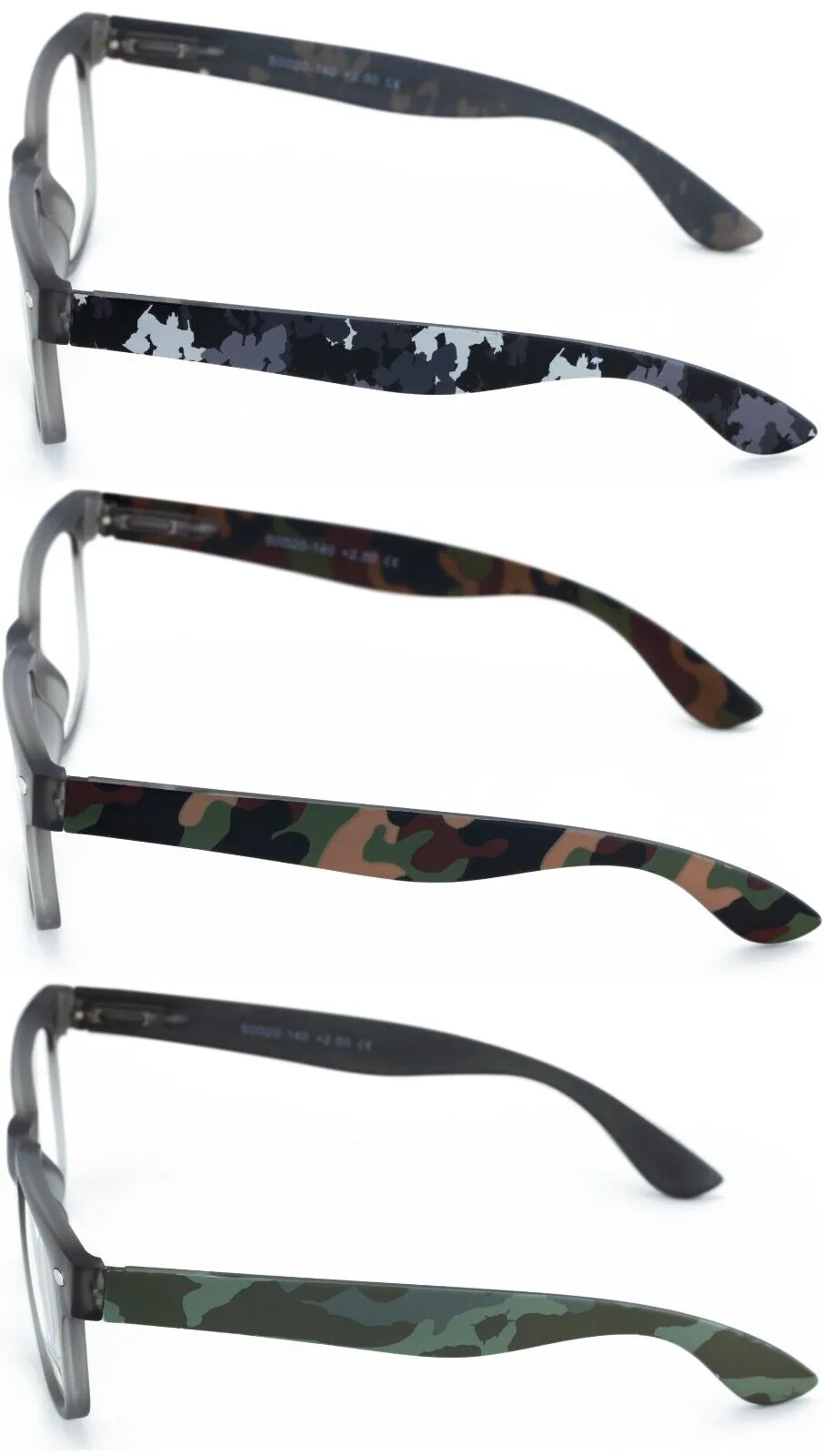 3 Pairs Matte Military Camouflage Comfortable Classic Reading Glasses Reader Clr