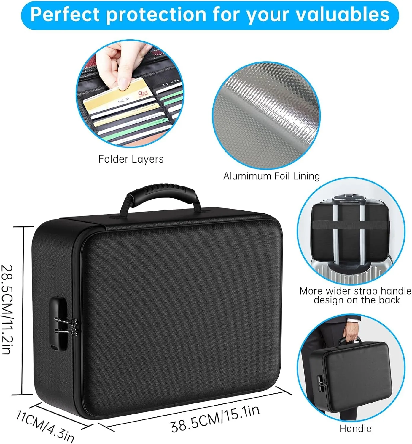 5200°F 8 Layers Fireproof Document Box with Lock, Portable Home Travel Safe