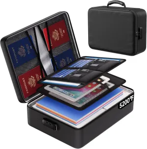 5200°F 8 Layers Fireproof Document Box with Lock, Portable Home Travel Safe