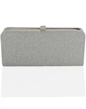 ABIGAIL CLASP FASTENING BRIDAL WEDDING EVENING PURSE CLUTCH BAG IN SILVER GLITTER