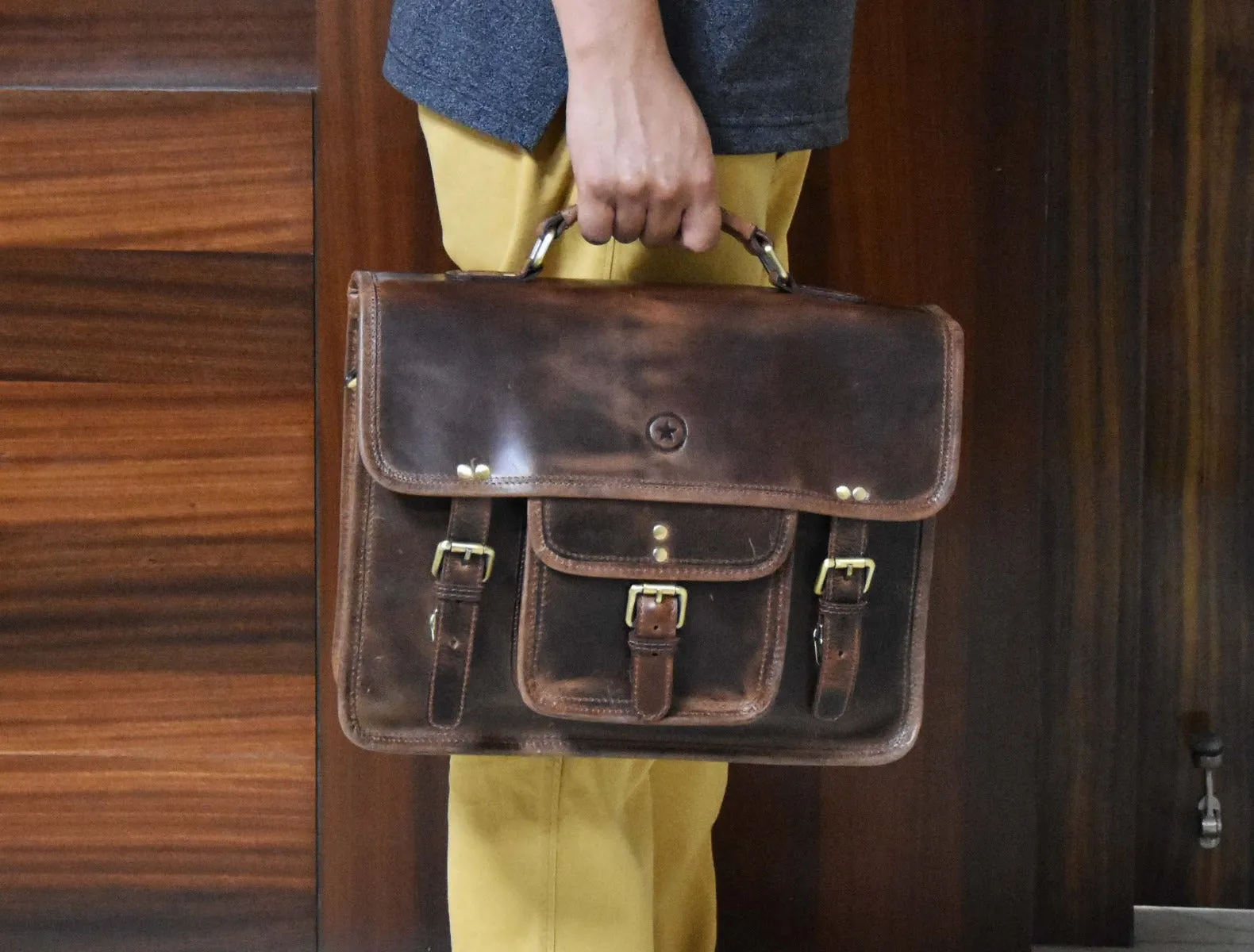 Ancona Leather Office Bag 15" - Dark Brown