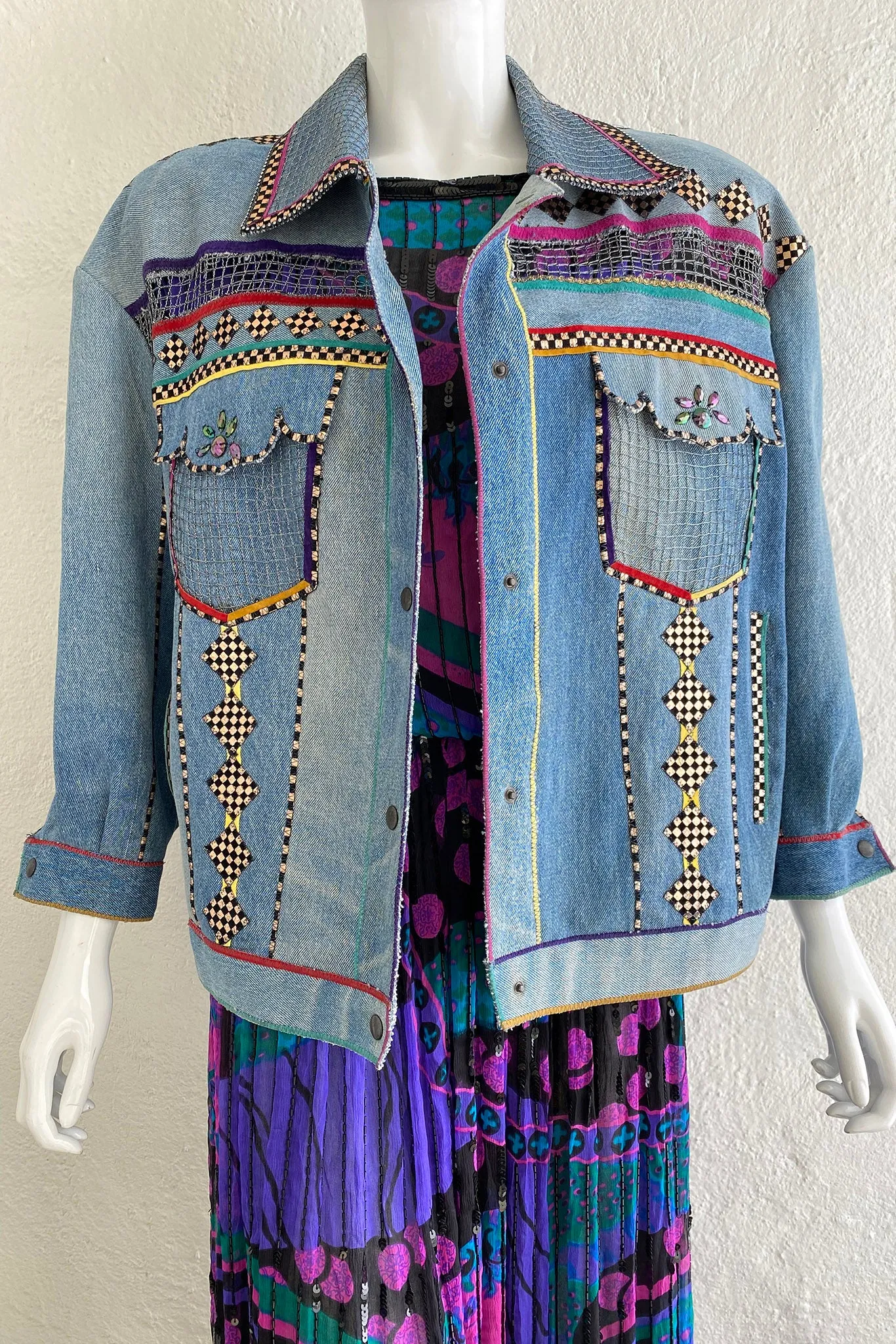 Applique Net Denim Jacket