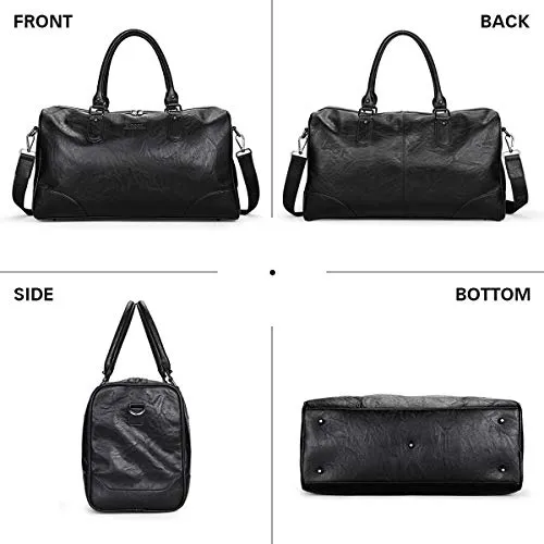 BAIGIO Men's Vintage Duffel Weekend Bag Oversize Travel Tote Faux Leather Overnight Duffle (Black)