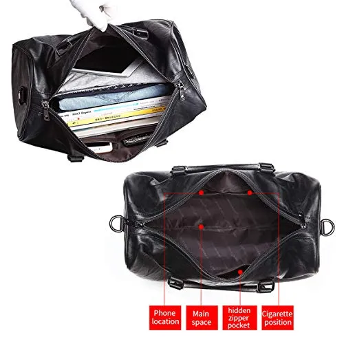 BAIGIO Men's Vintage Duffel Weekend Bag Oversize Travel Tote Faux Leather Overnight Duffle (Black)