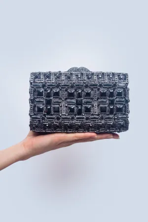 Black Rhinestone Rectangular Box Clutch