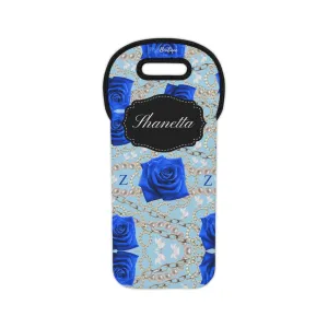 Blue and White Personalized Wine Tote Bag