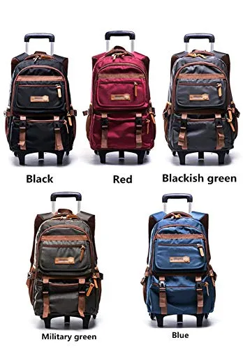 C-Xka Nylon Rolling Backpack Carry-On Luggage Travel Duffel Bag Wheeled Book Bag Detachable Dual