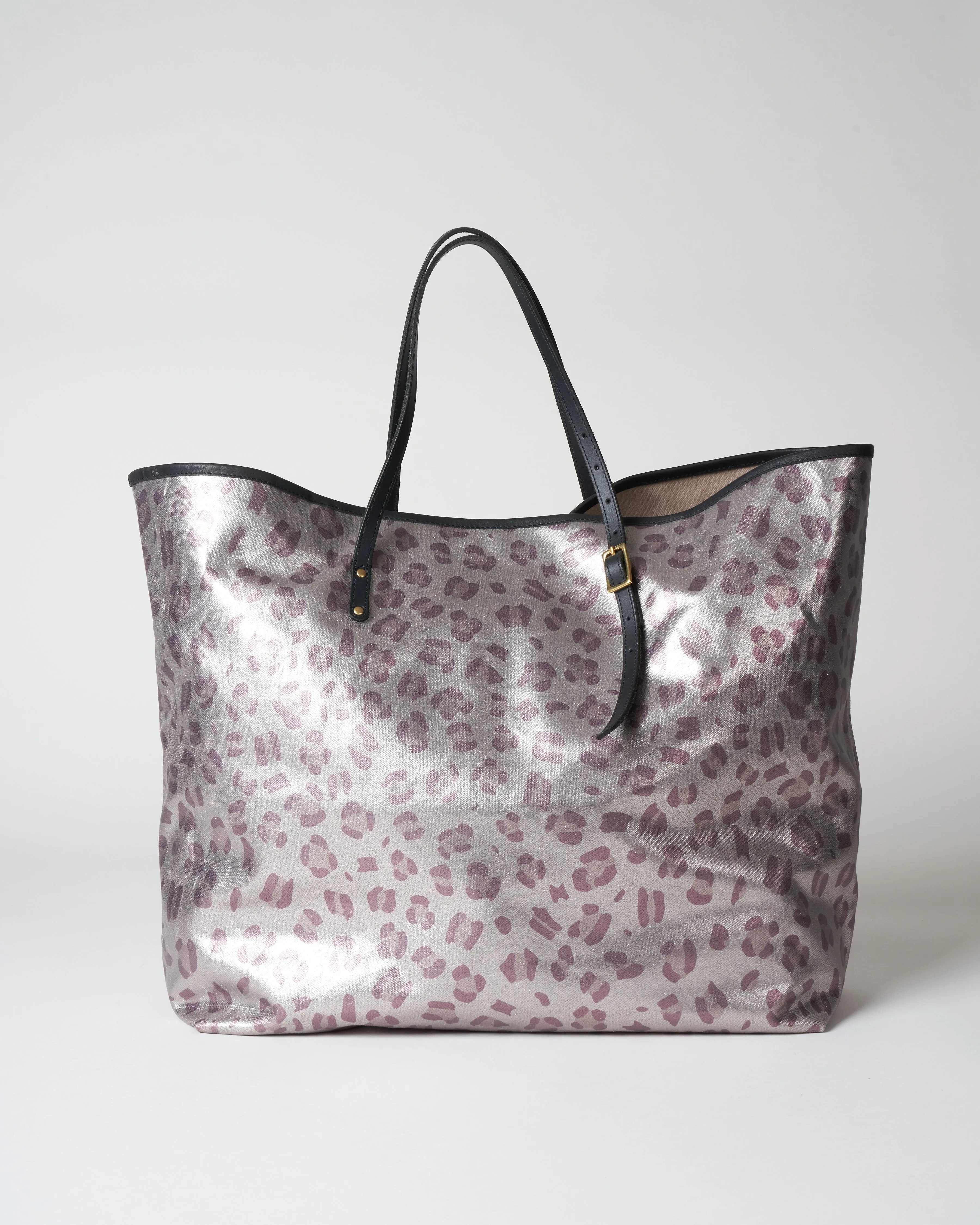 canvas oversized tote - metallic leopard