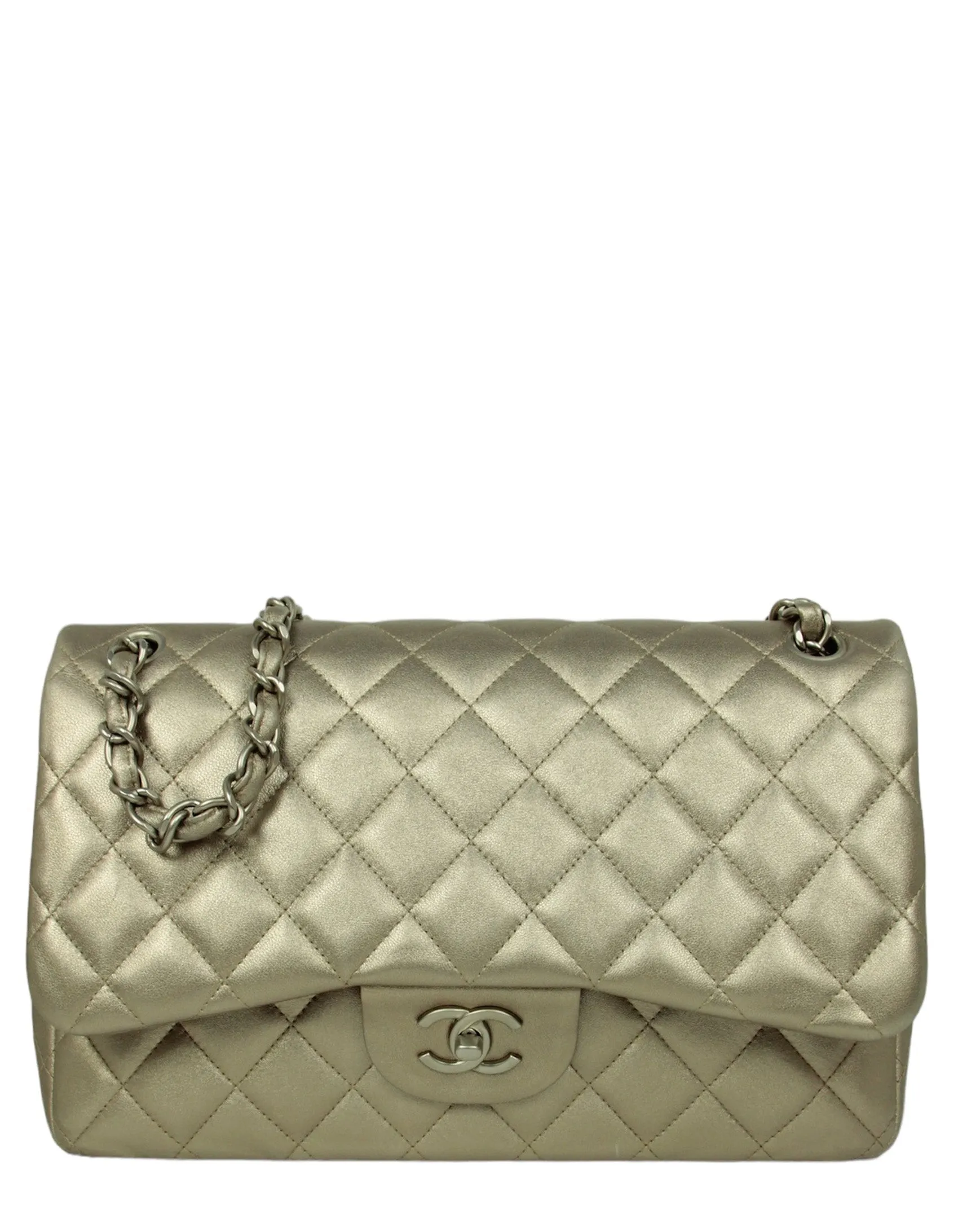 Chanel Gold Lambskin Double Flap Jumbo Bag