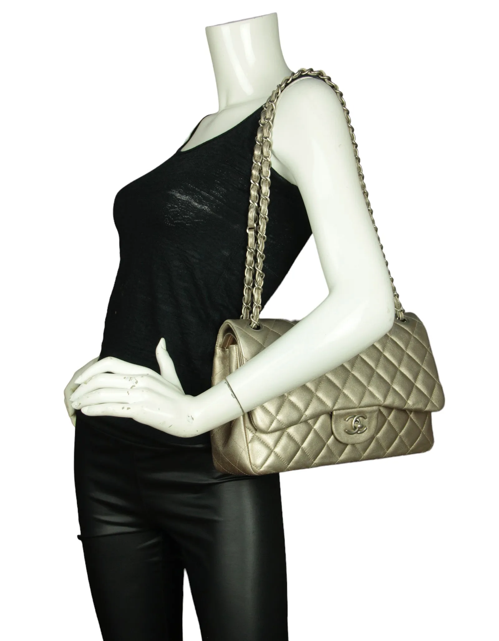 Chanel Gold Lambskin Double Flap Jumbo Bag
