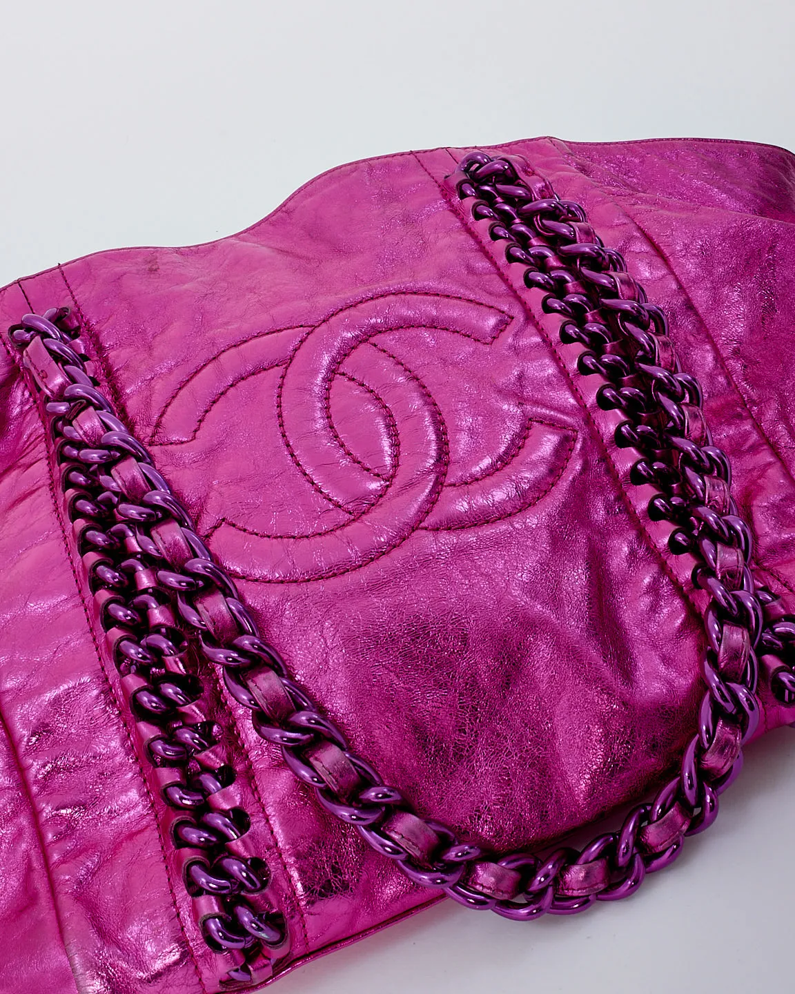 Chanel Metallic Pink Aged Calfskin Leather Modern Chain Tote