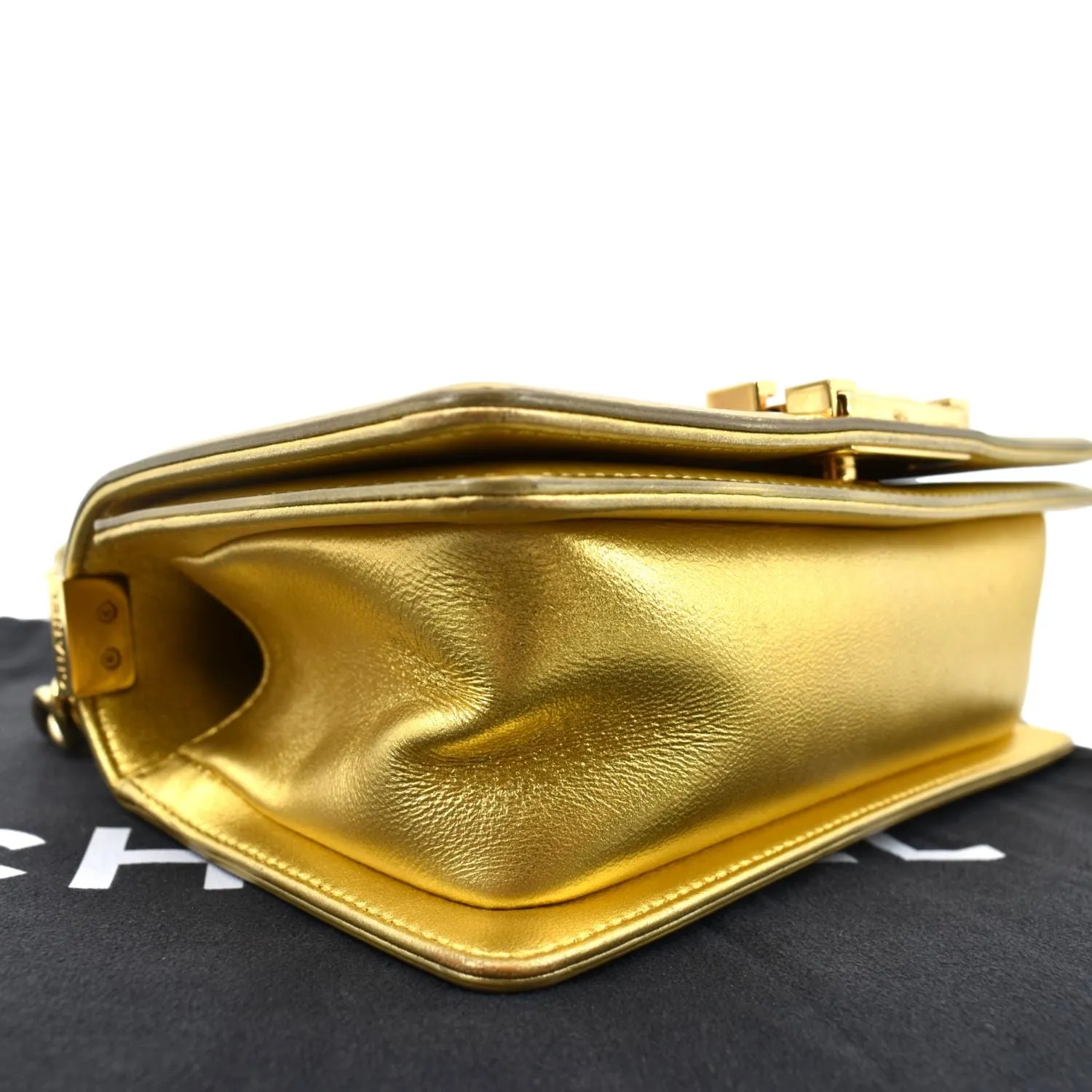 CHANEL Small Boy CC Chain Leather Shoulder Bag Metallic Gold