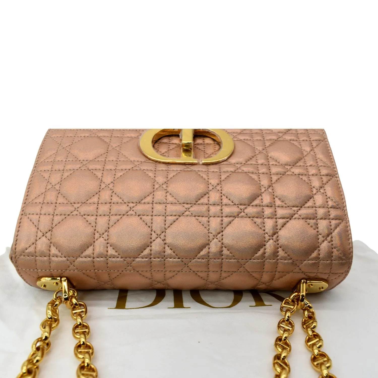 CHRISTIAN DIOR Medium Caro Iridescent Leather Shoulder Bag Metallic Pink