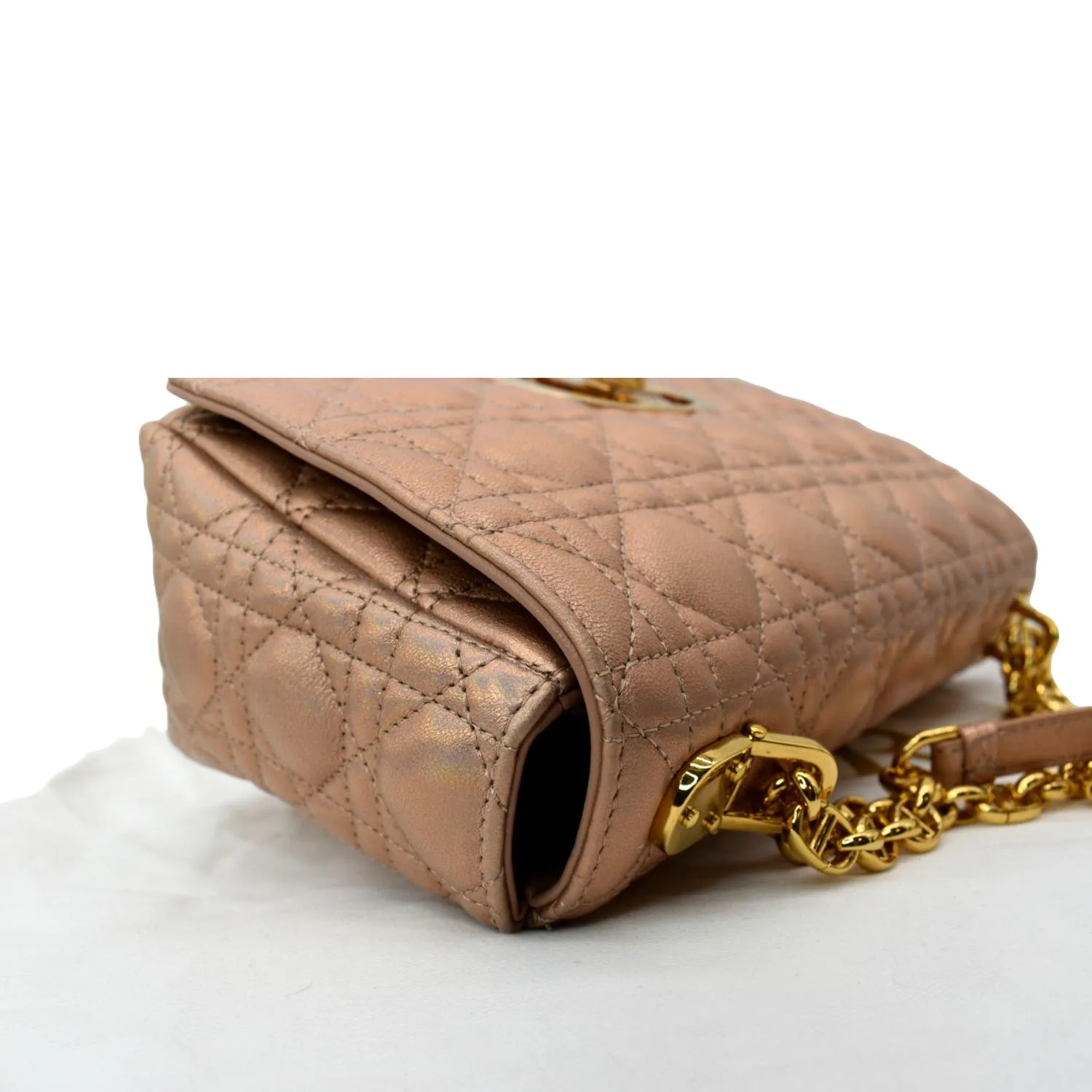 CHRISTIAN DIOR Medium Caro Iridescent Leather Shoulder Bag Metallic Pink