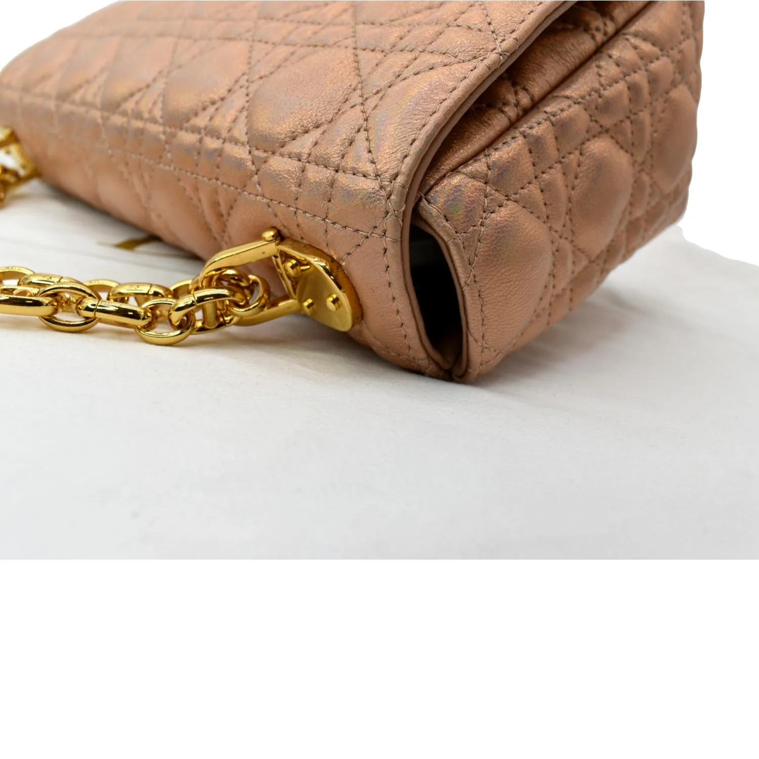 CHRISTIAN DIOR Medium Caro Iridescent Leather Shoulder Bag Metallic Pink