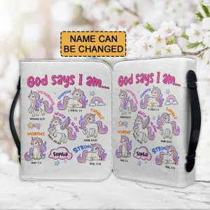 Christianartbag Bible Cover, God Says I Am Bible Cover, Personalized Bible Cover, Unicorn Pink Bible Cover, Bible Cover For Kids, Christian Gifts, CAB01281123.