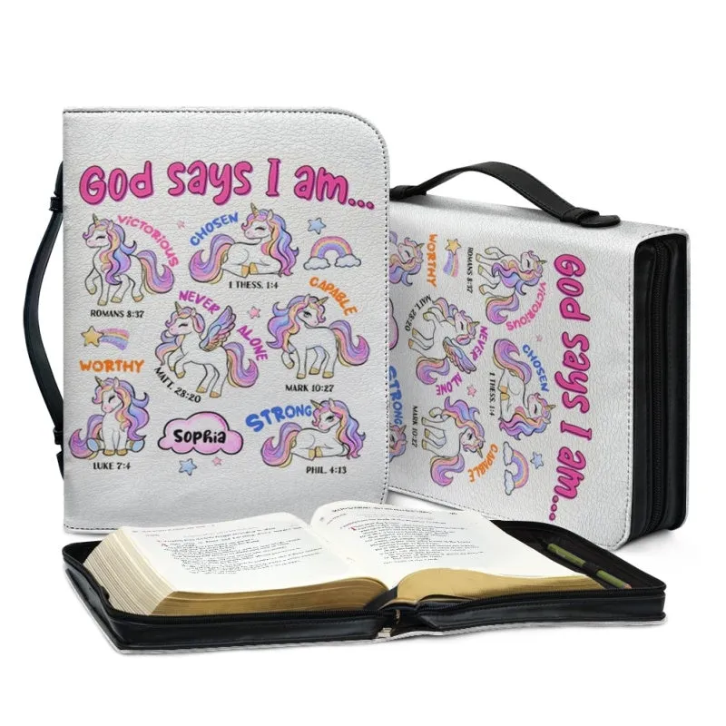 Christianartbag Bible Cover, God Says I Am Bible Cover, Personalized Bible Cover, Unicorn Pink Bible Cover, Bible Cover For Kids, Christian Gifts, CAB01281123.