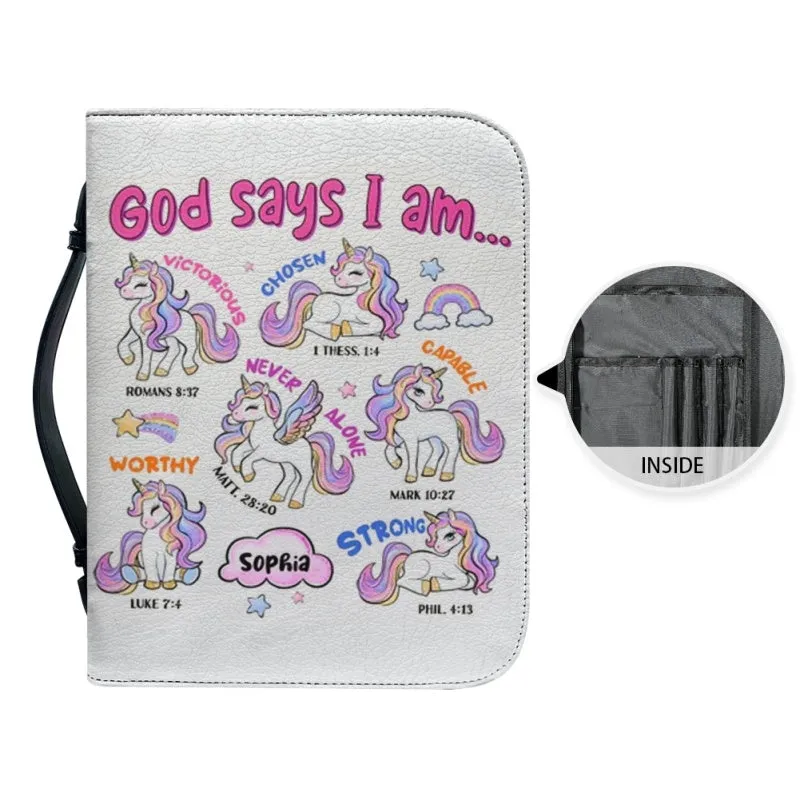 Christianartbag Bible Cover, God Says I Am Bible Cover, Personalized Bible Cover, Unicorn Pink Bible Cover, Bible Cover For Kids, Christian Gifts, CAB01281123.