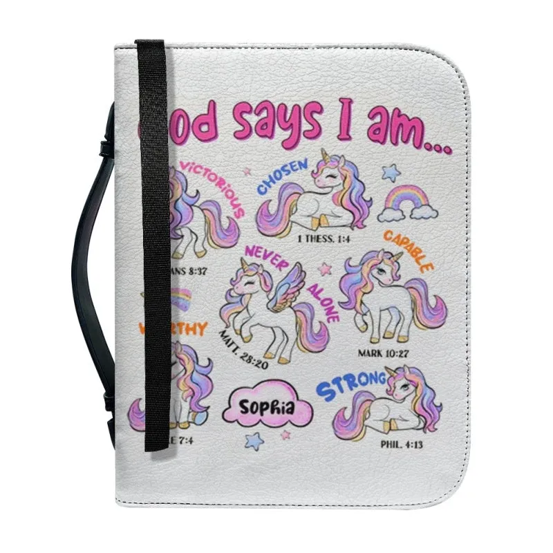 Christianartbag Bible Cover, God Says I Am Bible Cover, Personalized Bible Cover, Unicorn Pink Bible Cover, Bible Cover For Kids, Christian Gifts, CAB01281123.