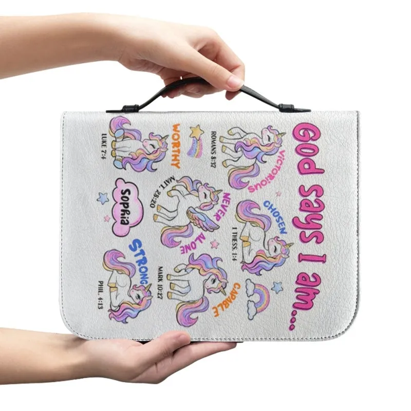 Christianartbag Bible Cover, God Says I Am Bible Cover, Personalized Bible Cover, Unicorn Pink Bible Cover, Bible Cover For Kids, Christian Gifts, CAB01281123.