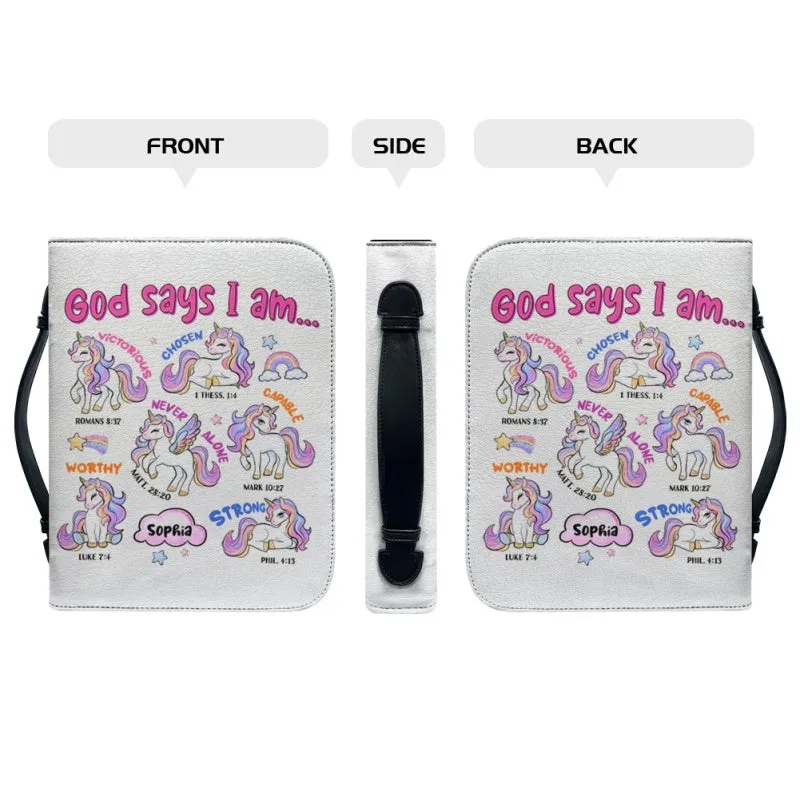 Christianartbag Bible Cover, God Says I Am Bible Cover, Personalized Bible Cover, Unicorn Pink Bible Cover, Bible Cover For Kids, Christian Gifts, CAB01281123.