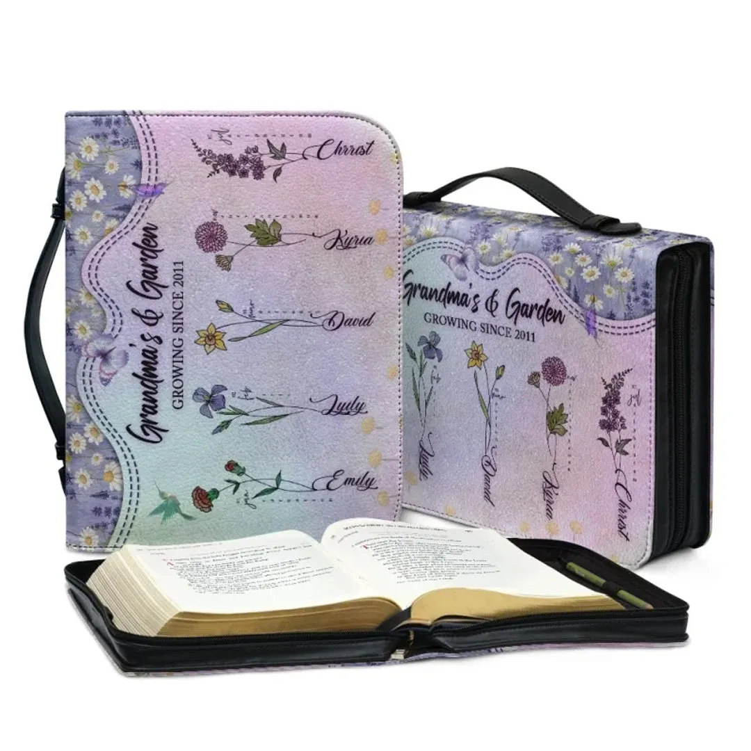 Christianartbag Bible Cover, Grandma's Garden Flower Bible Cover, Personalized Bible Cover, Mom Bible Cover, Mother Days Gifts, CAB211223.