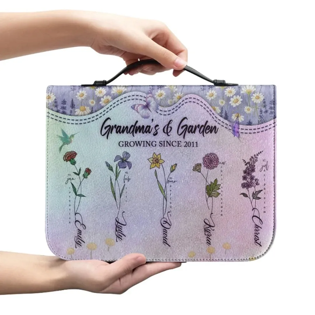 Christianartbag Bible Cover, Grandma's Garden Flower Bible Cover, Personalized Bible Cover, Mom Bible Cover, Mother Days Gifts, CAB211223.