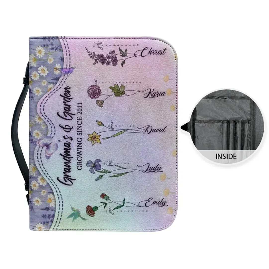Christianartbag Bible Cover, Grandma's Garden Flower Bible Cover, Personalized Bible Cover, Mom Bible Cover, Mother Days Gifts, CAB211223.
