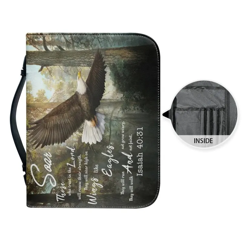 Christianartbag Bible Cover, Soar Those Who Trust In The Lord Isaiah 40:31 Bible Cover, Personalized Bible Cover, Eagle Cross Lion Bible Cover, Christian Gifts, CAB19081123.