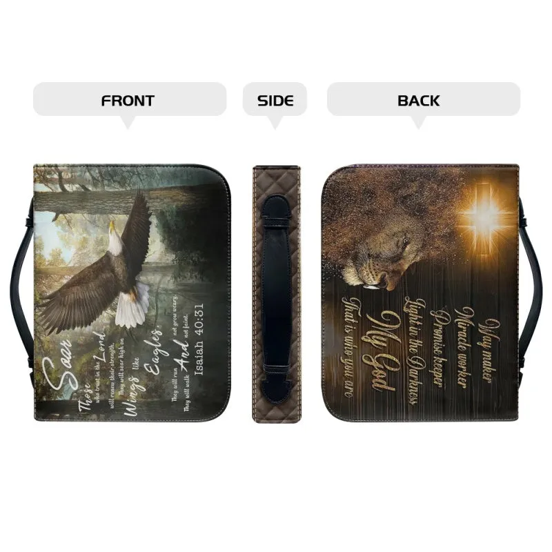 Christianartbag Bible Cover, Soar Those Who Trust In The Lord Isaiah 40:31 Bible Cover, Personalized Bible Cover, Eagle Cross Lion Bible Cover, Christian Gifts, CAB19081123.
