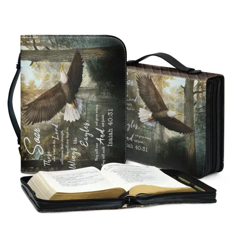 Christianartbag Bible Cover, Soar Those Who Trust In The Lord Isaiah 40:31 Bible Cover, Personalized Bible Cover, Eagle Cross Lion Bible Cover, Christian Gifts, CAB19081123.