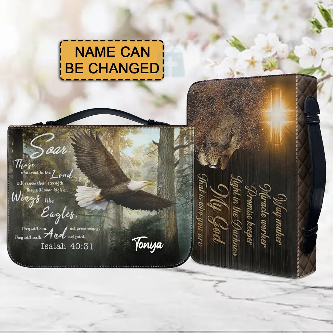 Christianartbag Bible Cover, Soar Those Who Trust In The Lord Isaiah 40:31 Bible Cover, Personalized Bible Cover, Eagle Cross Lion Bible Cover, Christian Gifts, CAB19081123.