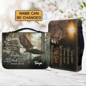 Christianartbag Bible Cover, Soar Those Who Trust In The Lord Isaiah 40:31 Bible Cover, Personalized Bible Cover, Eagle Cross Lion Bible Cover, Christian Gifts, CAB19081123.