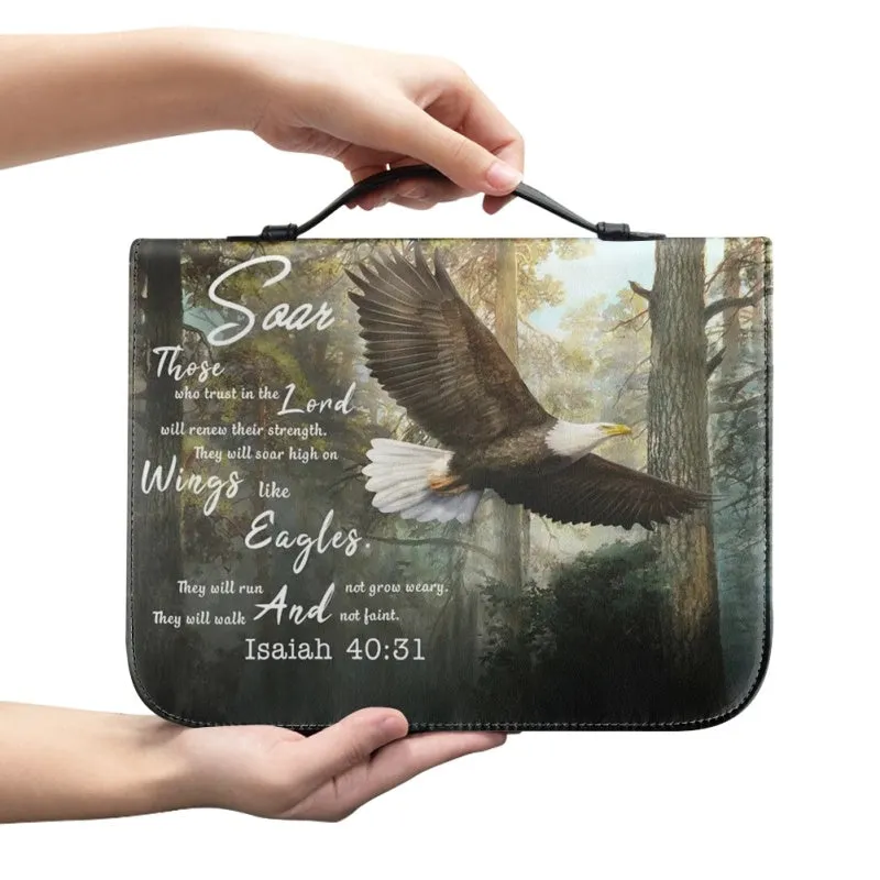 Christianartbag Bible Cover, Soar Those Who Trust In The Lord Isaiah 40:31 Bible Cover, Personalized Bible Cover, Eagle Cross Lion Bible Cover, Christian Gifts, CAB19081123.