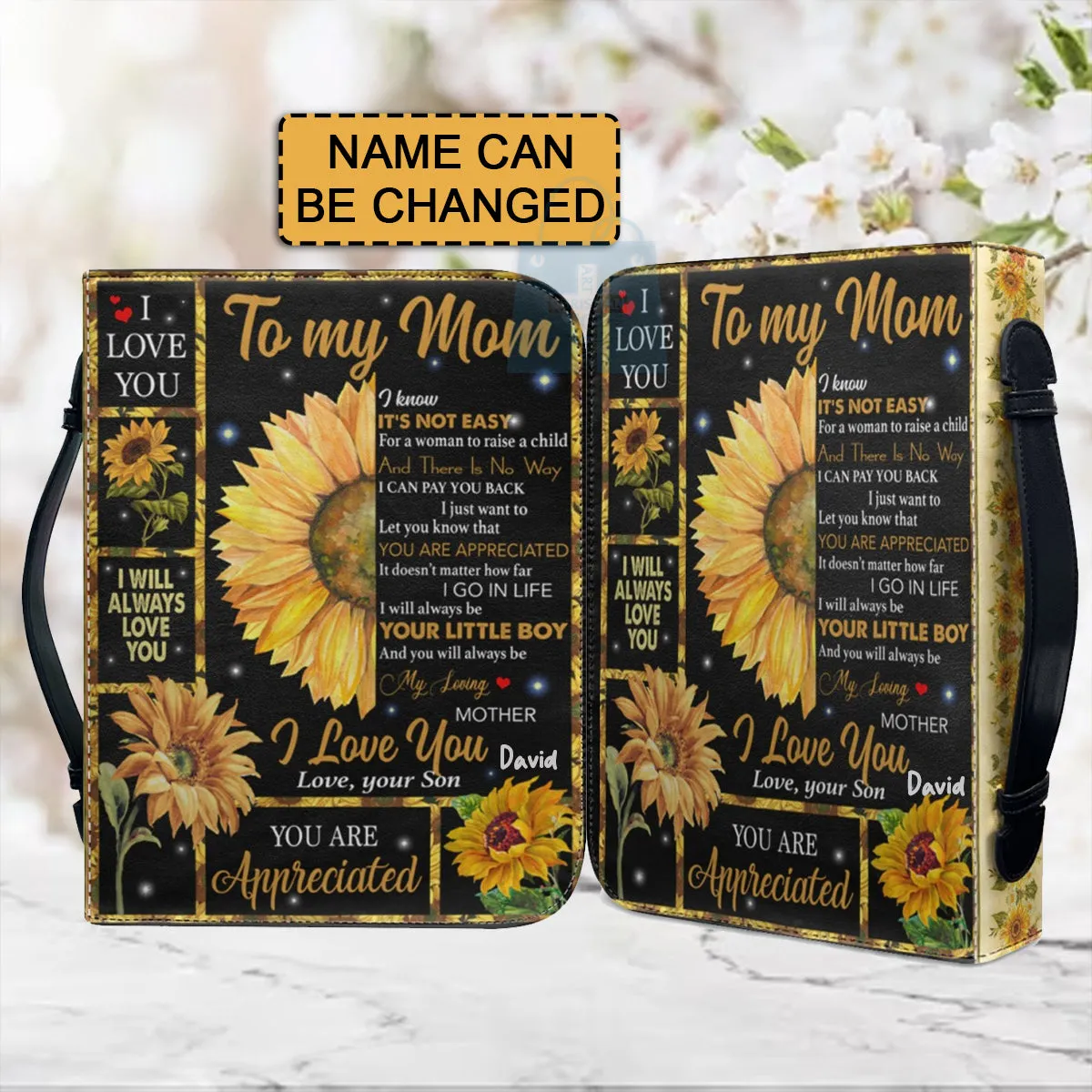 Christianartbag Bible Cover, To My Mom I Love You Sunflower Bible Cover, Personalized Bible Cover, Mom Bible Cover, Mother Days Gifts, CAB02201223.
