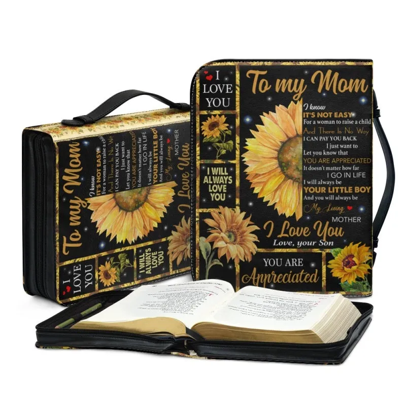 Christianartbag Bible Cover, To My Mom I Love You Sunflower Bible Cover, Personalized Bible Cover, Mom Bible Cover, Mother Days Gifts, CAB02201223.