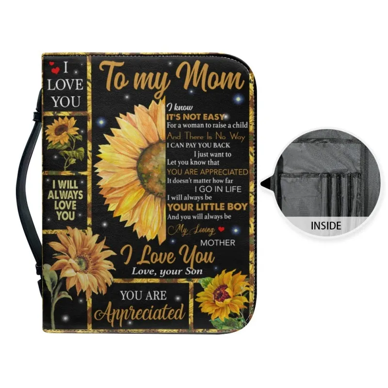 Christianartbag Bible Cover, To My Mom I Love You Sunflower Bible Cover, Personalized Bible Cover, Mom Bible Cover, Mother Days Gifts, CAB02201223.