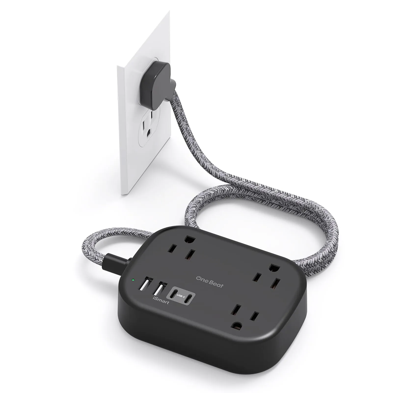 Cruise Ship Essentials, Travel Power Strip with USB C, Flat Plug Extension Cord with 3 Outlets 4 USB Ports(2 USB C), 5 ft Desk Wall Outlet Extender, Non Surge Protector for Cruise, Dorm Room, ETL