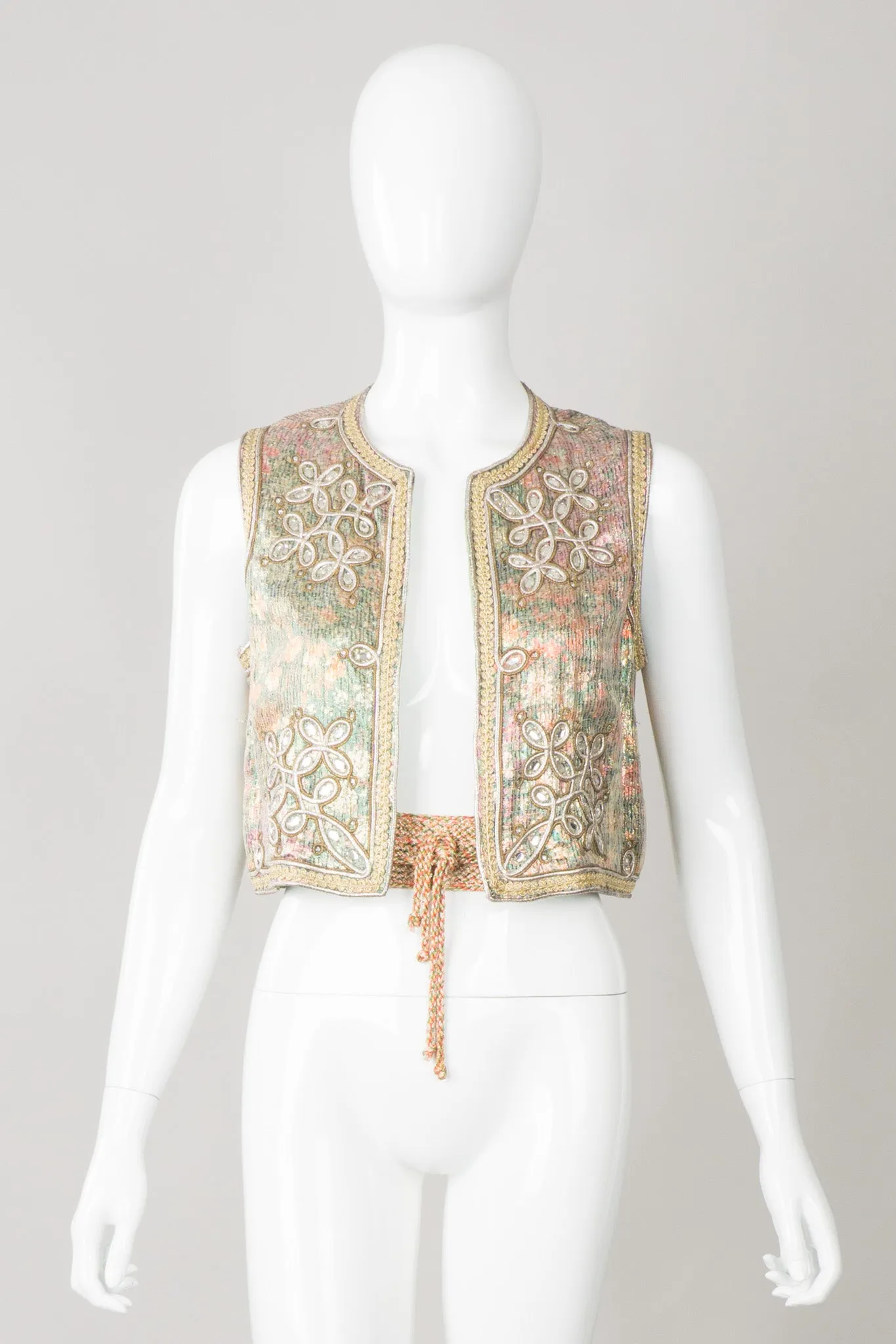 Embellished Lamé Vest & Belt Set