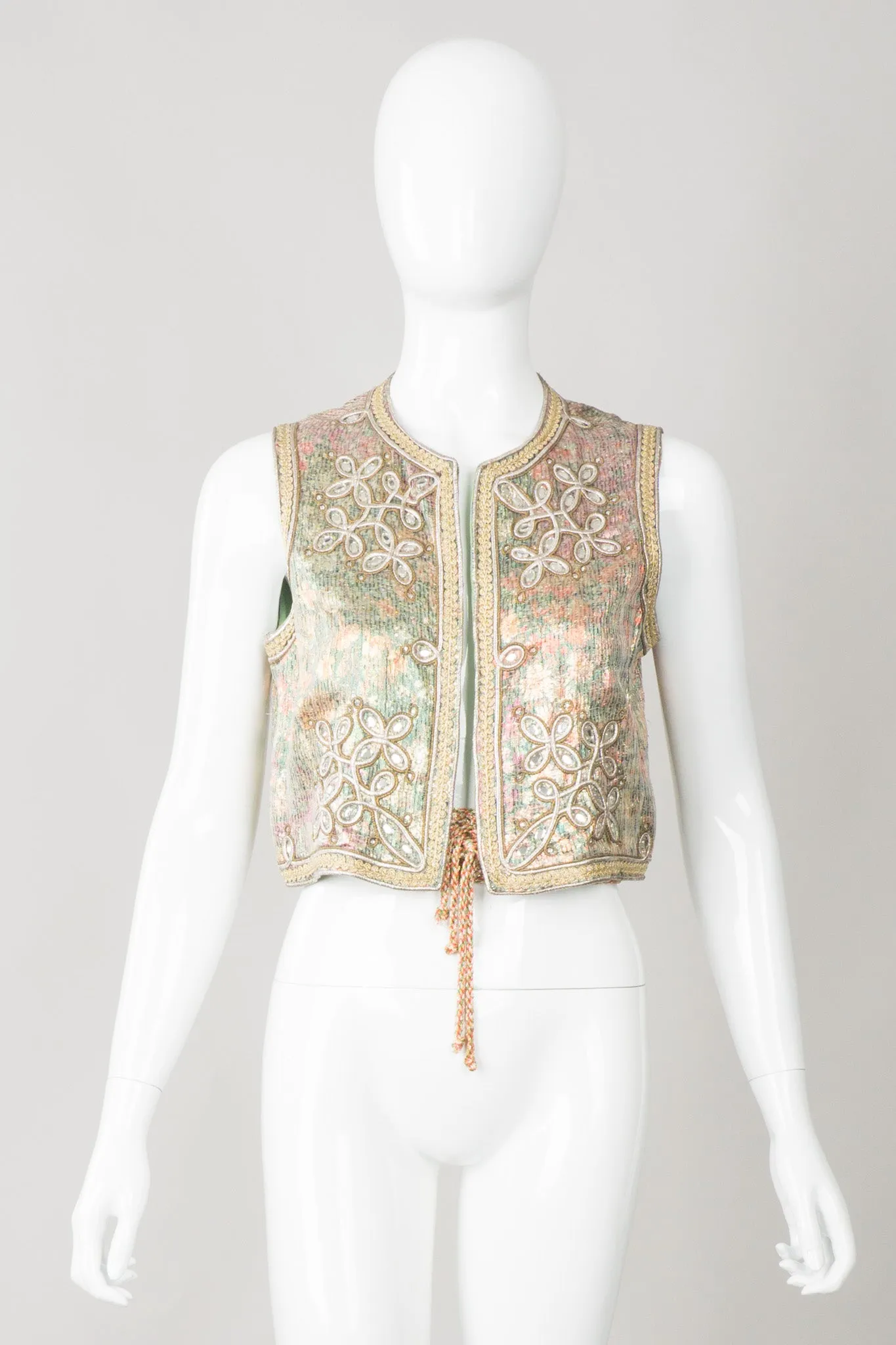 Embellished Lamé Vest & Belt Set