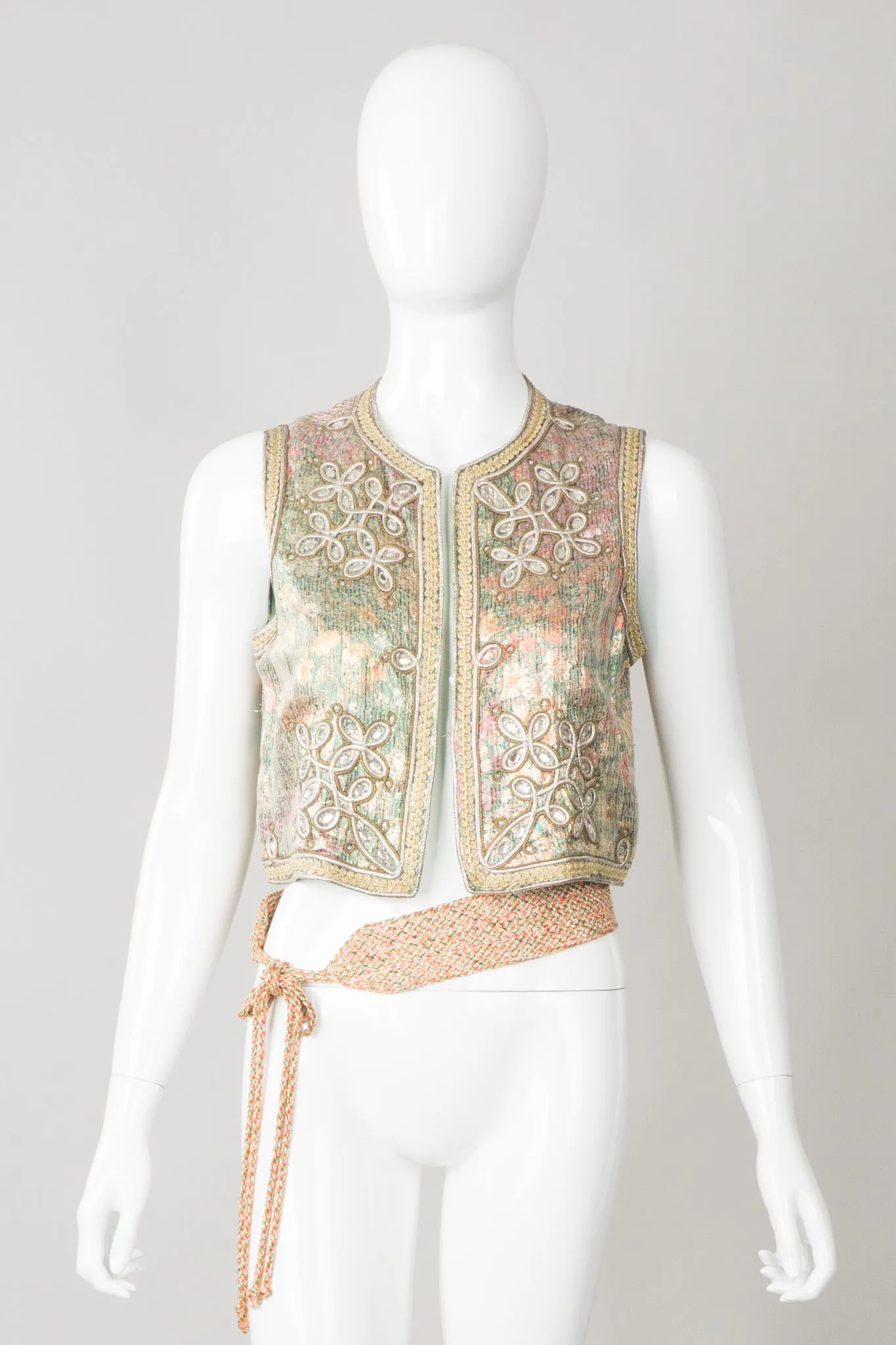Embellished Lamé Vest & Belt Set