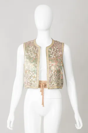 Embellished Lamé Vest & Belt Set