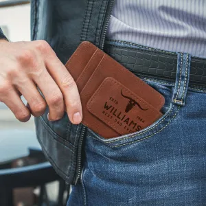 Engraved Genuine Leather Magnetic Money Clip & Cards Holder