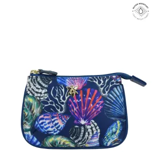 Fabric with Leather Trim Zip Travel Pouch - 13008