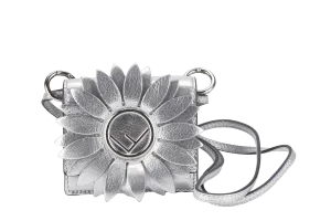 FENDI FLOWER MICRO KAN-I (8BS003) METALLIC SILVER CROSSBODY BAG WITH DUST COVER AND BOX