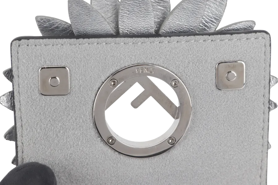 FENDI FLOWER MICRO KAN-I (8BS003) METALLIC SILVER CROSSBODY BAG WITH DUST COVER AND BOX