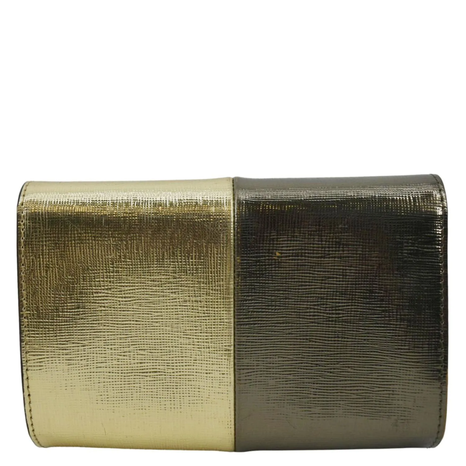 FENDI Mini Rush Saffiano Leather Chain Shoulder Wallet Metallic Gold