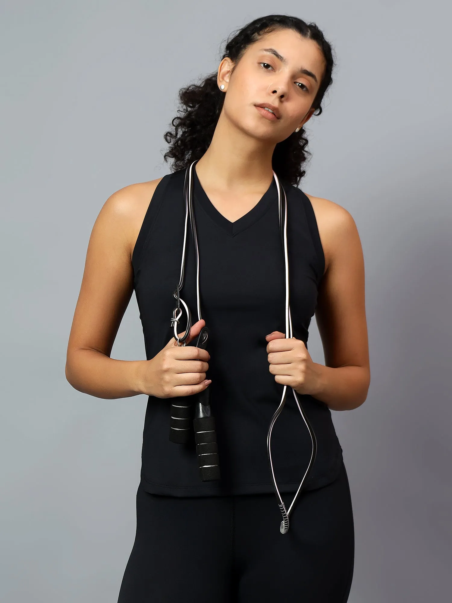 Fitkin Women Black Racer Back Mesh Tank