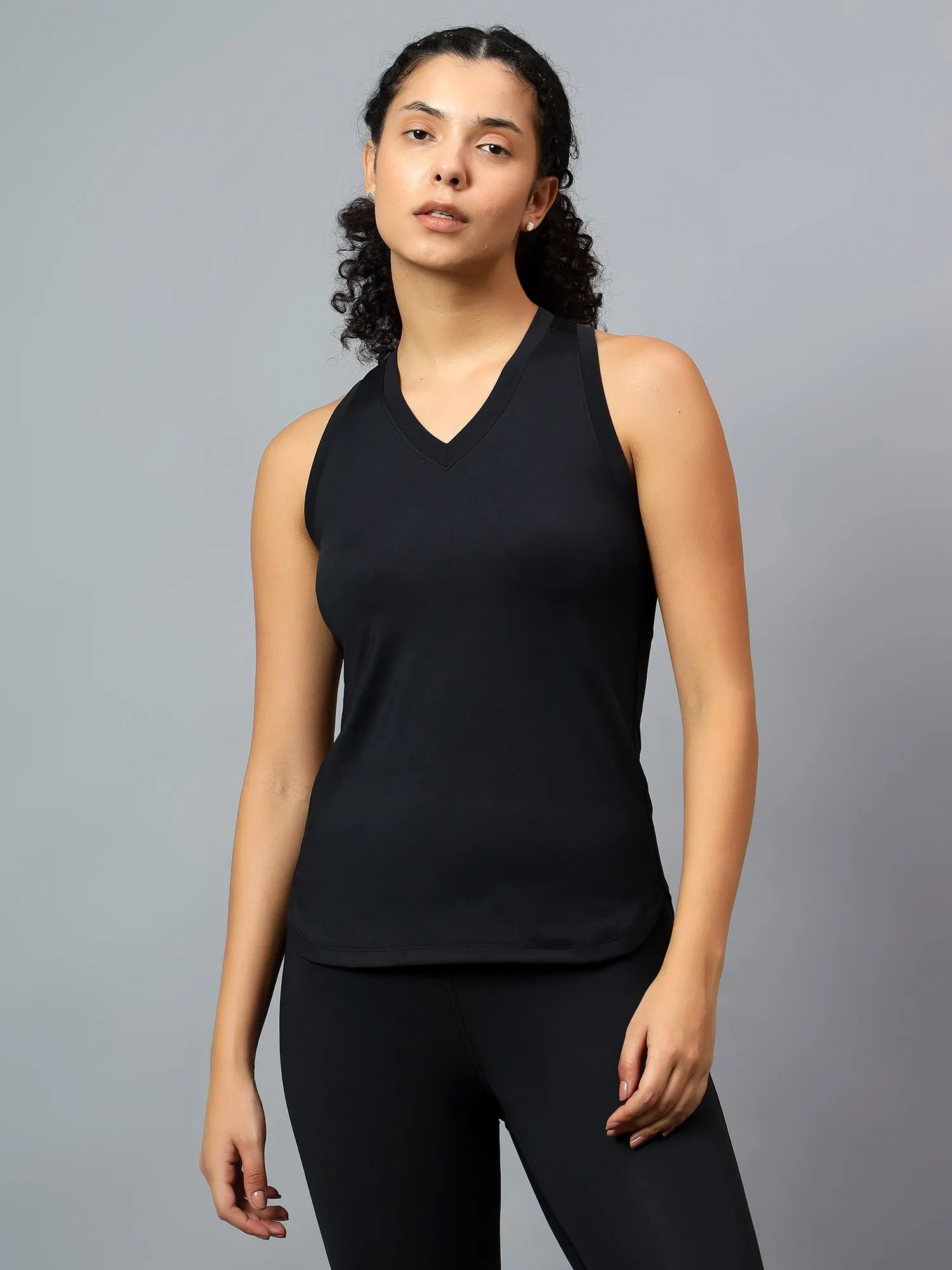 Fitkin Women Black Racer Back Mesh Tank