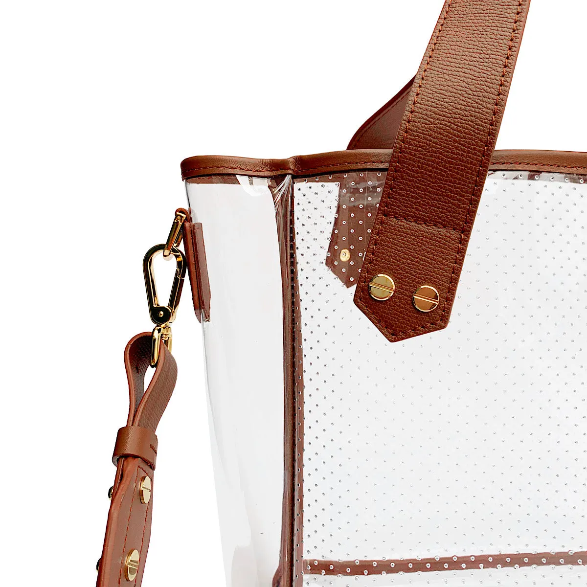 Gameday Bag - Tan Leather / Clear PVC / Gold Hardware